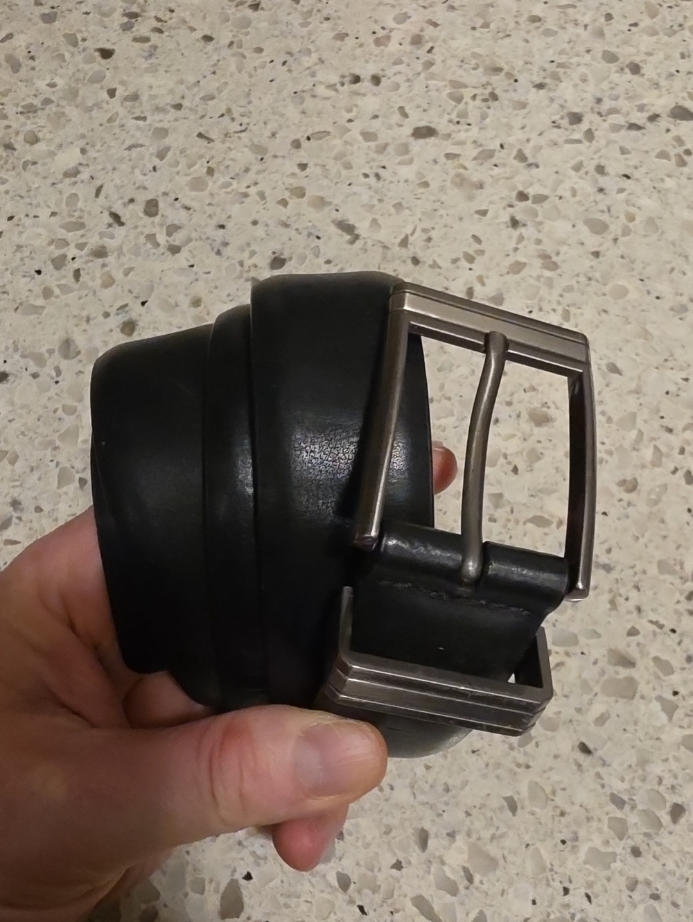 Classic Men's Black Leather Belt with Silver Buckle
